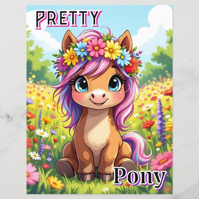 Söt Pony | Cute Tecknad Barn Nursery Art (Framsida)