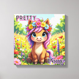 Söt Pony | Cute Tecknad Barn Nursery Art Canvastryck
