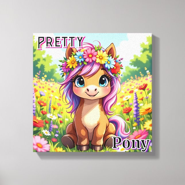 Söt Pony | Cute Tecknad Barn Nursery Art Canvastryck (Framsida)