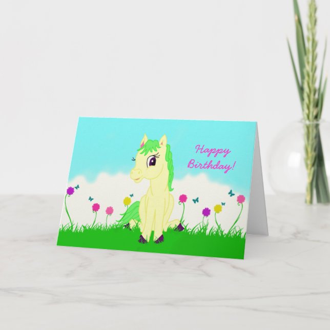 Söt Pony Girl's Birthday Card Kort (Framsida)