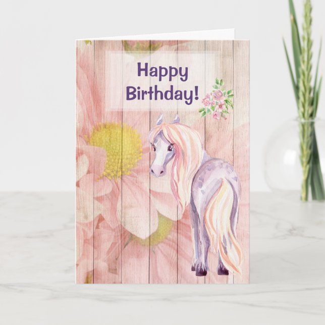 Söt Pony i Daisy på Barn Wood Horse Birthday Kort (Framsida)