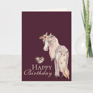 Söt Pony och Flowers Horse Grattis på födelsedagen Kort