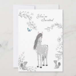 Söt Pony och Squirrels Woodland Horse Birthday Inbjudningar