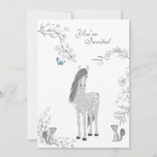 Söt Pony och Squirrels Woodland Horse Birthday Inbjudningar