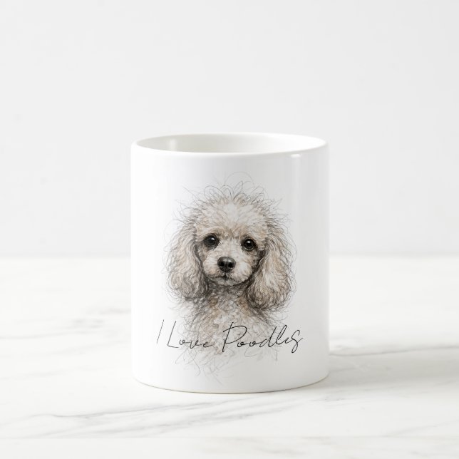 Söt Poodle Linje Konst, Kuppdesign - Poodle Älskar Kaffemugg (Center)