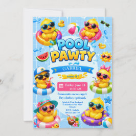 Söt Pool Pawty Anka Barnkalas Inbjudan