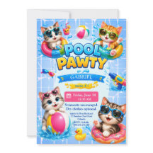 Söt Pool Pawty Katt Barnkalasinbjudan