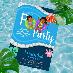 Söt poolparty för barn födelsedag alla åldrar inbjudningar
