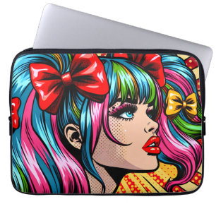 Söt Pop Art Serieteckning Flicka med Slingor Laptop Fodral