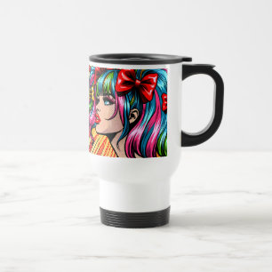 Söt Pop Art Serieteckning Flicka med Slingor Resemugg