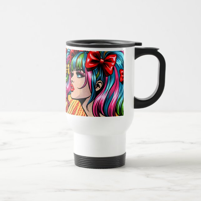 Söt Pop Art Serieteckning Flicka med Slingor Resemugg (Höger)