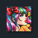 Söt Pop Art Tecknad Girl with Bows Canvastryck<br><div class="desc">Färgstarka,  söta popkonster tecknad stil-flicka med svansar och bögar i hennes hår.</div>
