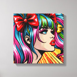 Söt Pop Art Tecknad Girl with Bows Canvastryck