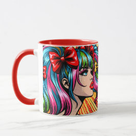 Söt Pop Art Tecknad Girl with Bows Mugg