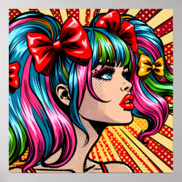 Söt Pop Art Tecknad Girl with Bows Poster