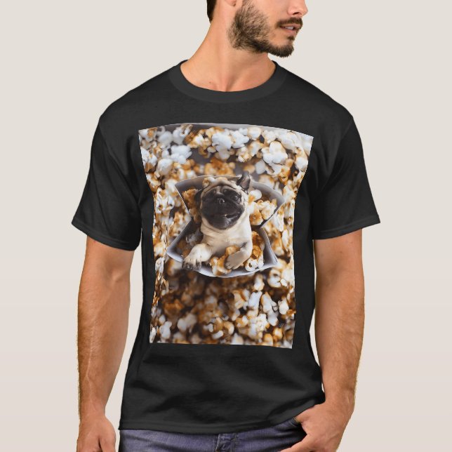 Söt Popcorn Mops T Shirt (Framsida)