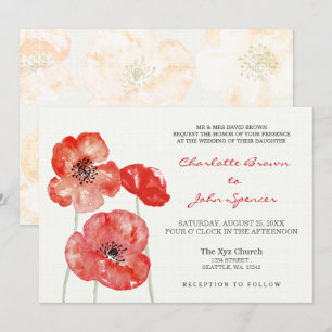 Söt Poppies Modern blommigt bröllopsinbjudan Inbjudningar