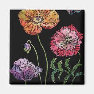 Söt Poppies på färgmålning i svart vattenfärg Magnet