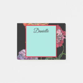 Söt Poppies på färgmålning i svart vattenfärg Post-it Block