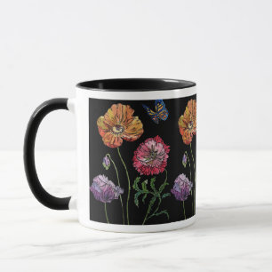 Söt Poppies på färgmålning med svart vattenfä Mugg