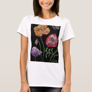 Söt Poppies på färgmålning med svart vattenfä T Shirt