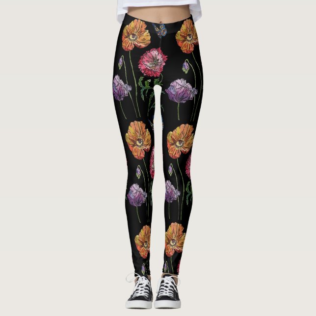Söt Poppies på Morsa vid svartfärgsfärgning Leggings (Framsida)