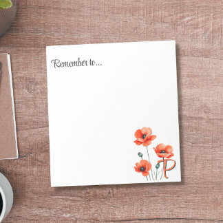Söt Poppy Monogram Wildblomme Anteckningsblock