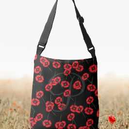 Söt Poppy Mönster Red and Black Crossbody Bag Axelväska