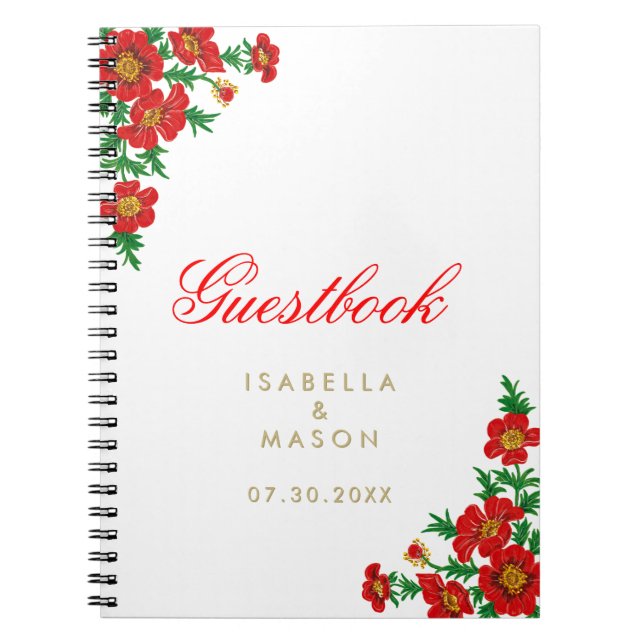 Söt Poppy Red Flowers - Guestbook Anteckningsbok (Framsidan)