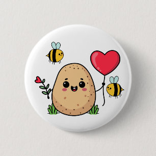 Söt Potatis. Rött Hjärtbalong och Kawaii Bina Knapp