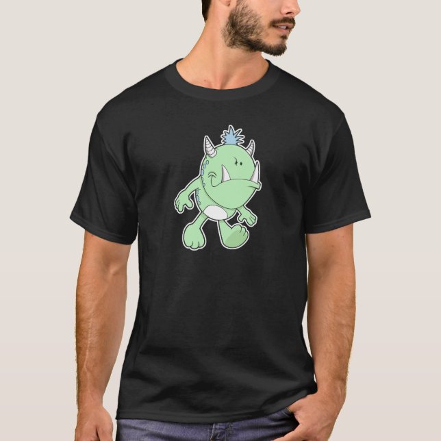 Söt pouting grönt fang monster t-shirt (Framsida)