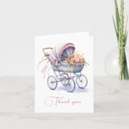 Söt Pram med blommor Tack Kort