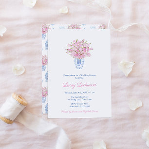 Söt Preppy Rosa Blue Chinoiserie Möhippa Inbjudningar
