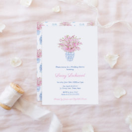 Söt Preppy Rosa Blue Chinoiserie Möhippa Inbjudningar