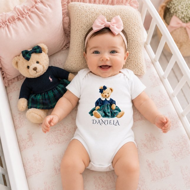 Söt Preppy Teddybjörn Flicka T Shirt (Elegant Preppy Teddy Bear Girl Bodysuit)