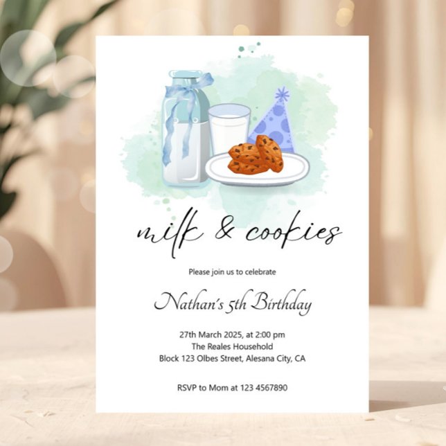 Söt present mjölk & kakor födelsedag inbjudningar (milk and cookies invite, cookie birthday party, birthday invitation, editable invitation, printable )
