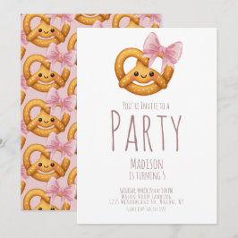 Söt Pretzel-flicka Födelsedagsfest Inbjudningar