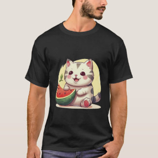 Söt Prickig Katt med Vattenmelon Sommar Konst ✨🐾 T Shirt