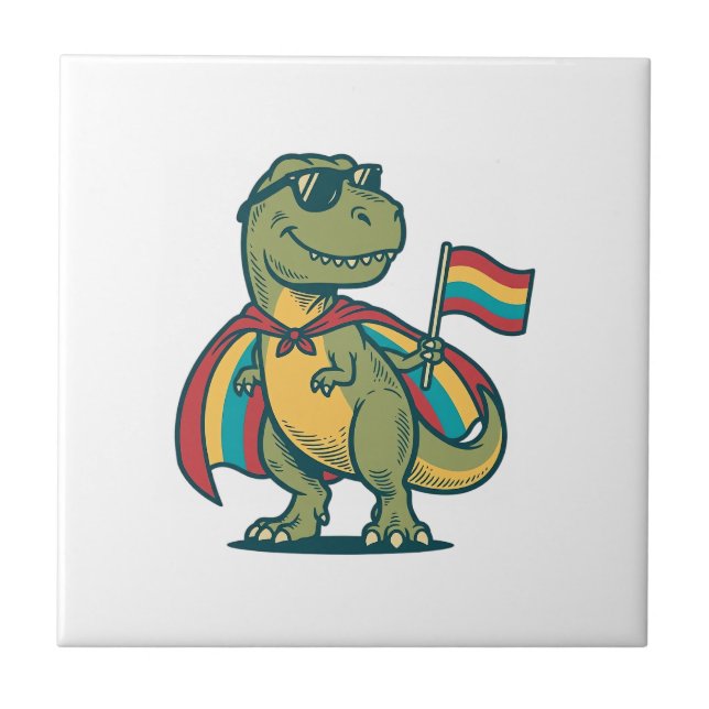 Söt Pride Dinosaurie Vektor T-Shirt Design_1 Kakelplatta (Framsidan)
