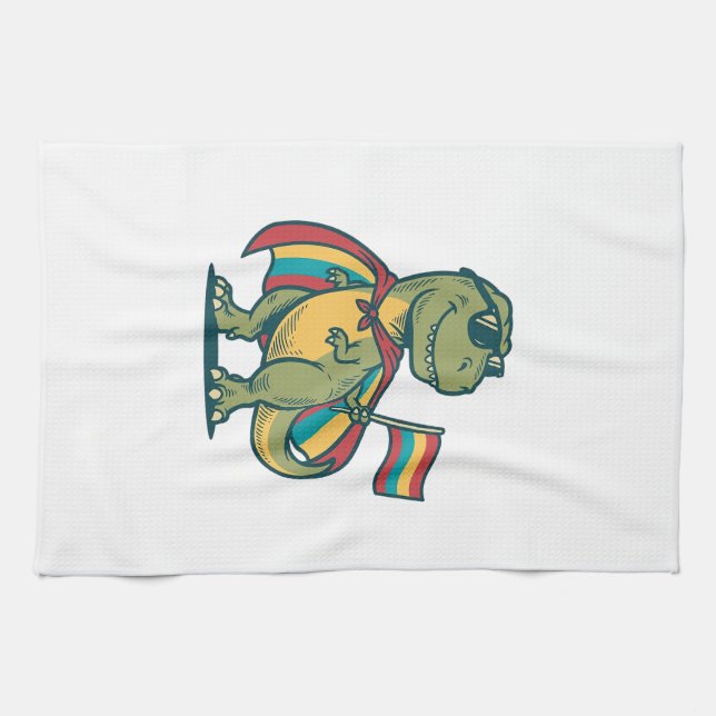 Söt Pride Dinosaurie Vektor T-Shirt Design_1 Kökshandduk (Horisontell)