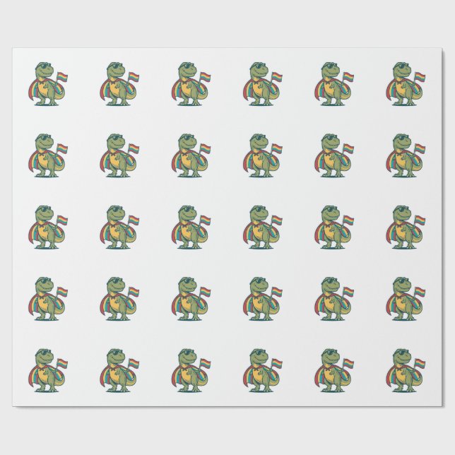 Söt Pride Dinosaurie Vektor T-Shirt Design_1 Presentpapper (Platt)