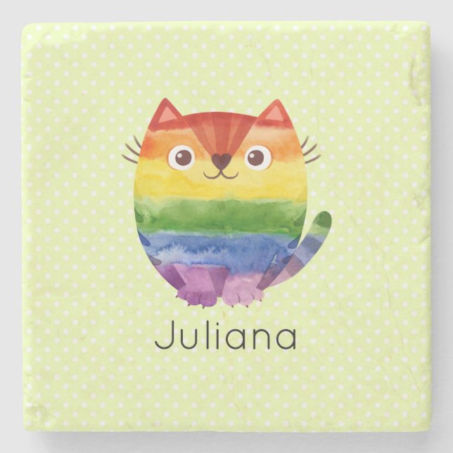 Söt Pride Kitty Vattenfärg  Stenunderlägg (Framsidan)
