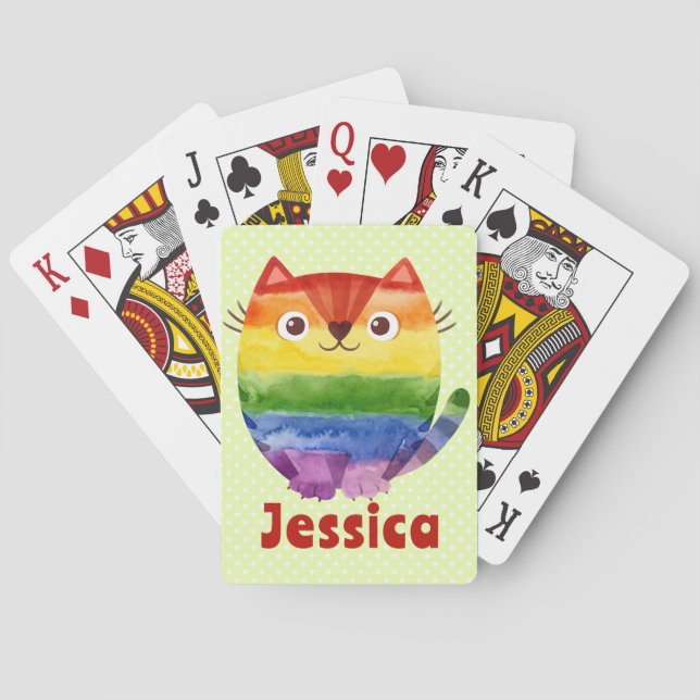 Söt Pride Kitty Vattenfärgspersonalisering Casinokort (Baksidan)