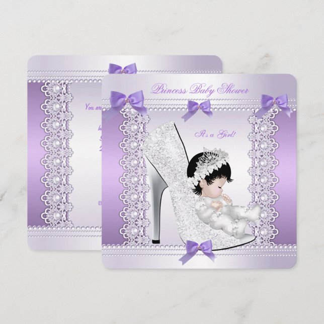 Söt Princess Baby Shower Cute Girl in Shoe 3 Inbjudningar (Fram/baksida)
