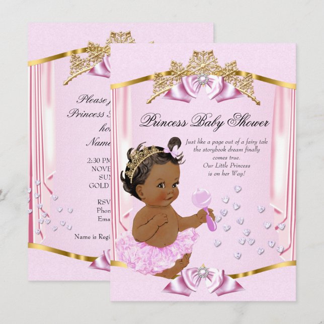 Söt Princess Baby Shower Rosa Guld Ethnic Inbjudningar (Fram/baksida)