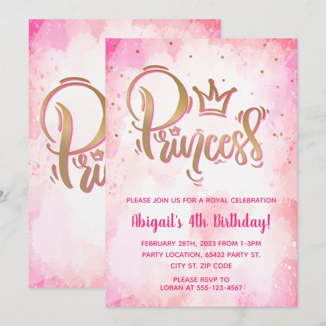Söt Princess Birthday Inbjudningar (Fram/baksida)