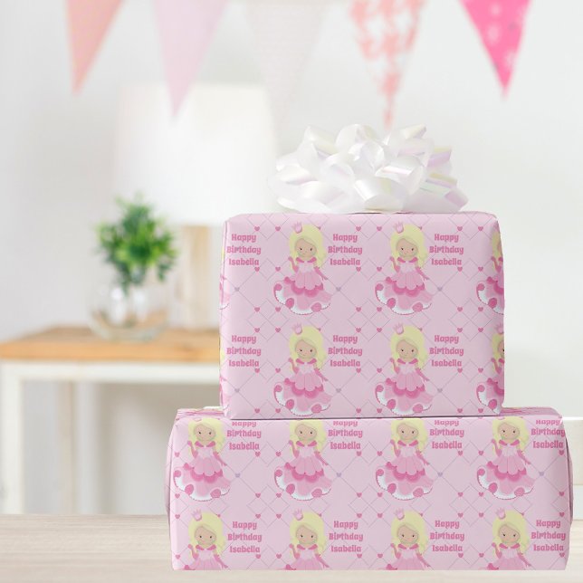 Söt Princess Girl Grattis på födelsedagen Anpassni Presentpapper (Skapare uppladdad)