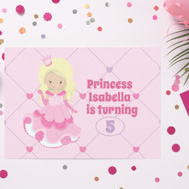 Söt Princess Girl Kids Rosa Födelsedagsfest Inbjudningar