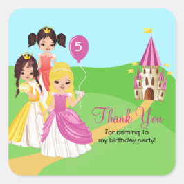Söt Princess Girls Birthday Tack Sticker Fyrkantigt Klistermärke