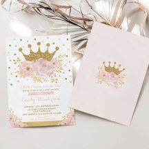 Söt Princess Guld Rosa Blommigt Baby Shower  Krona